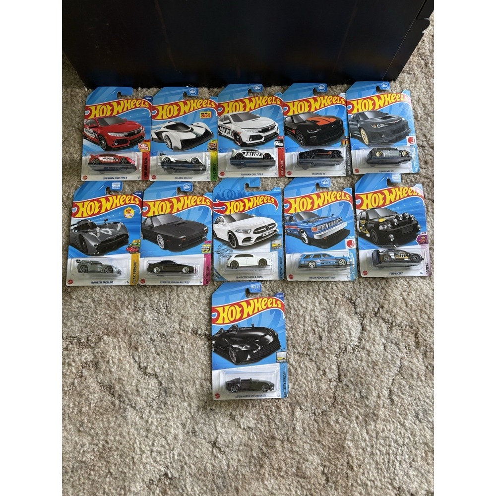 Lot of 11 Hot Wheels Carded JDM Civic Type R Subaru WRX Mazda RX7 McLaren Aston